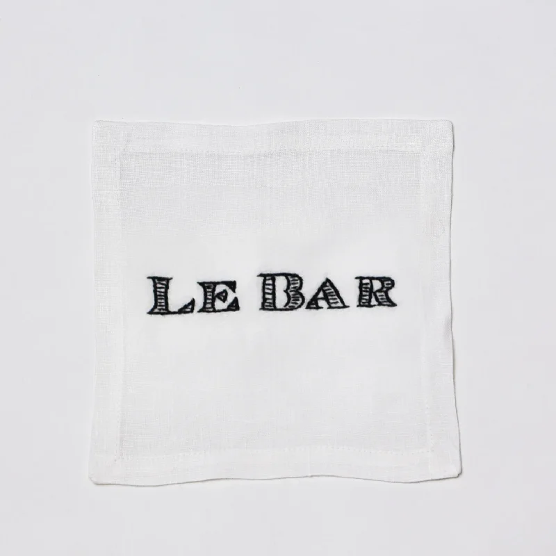 Embroidered "Le Bar" Cocktail Napkin Coaster, set of 4