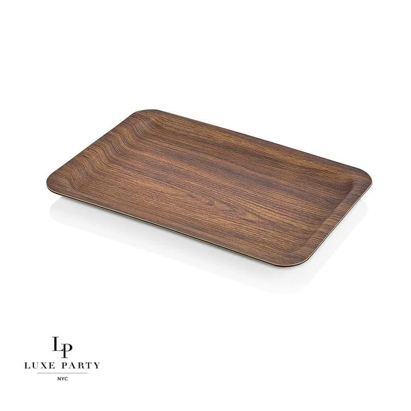 Rectangle Mahogany Heavy Plastic Tray | 9.5" x 13.6"