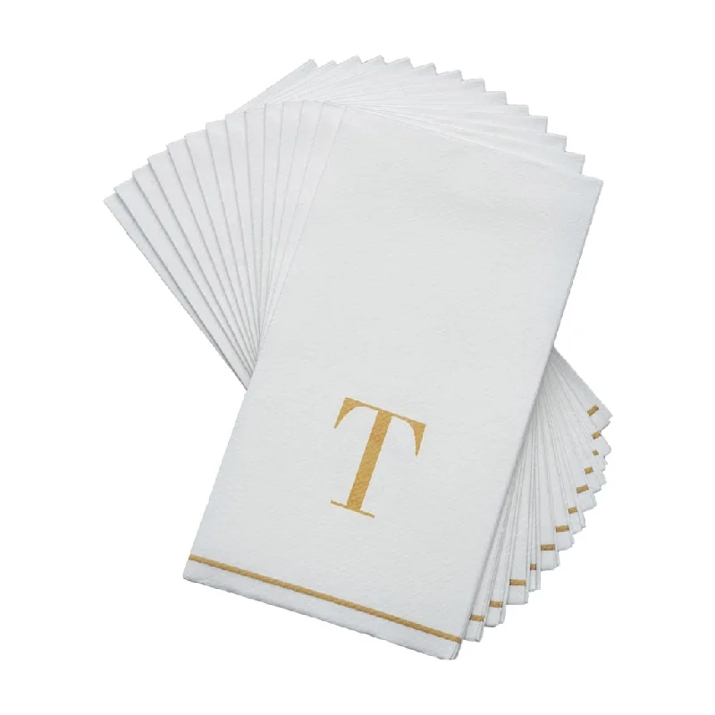 Letter T Gold Monogram Paper Disposable Dinner Napkins | 14 Napkins