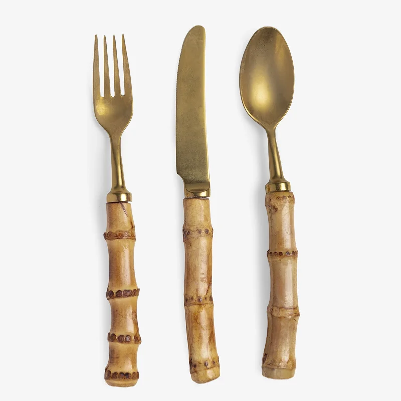 Natural Bamboo Cutlery Set (Dessert, Gold)