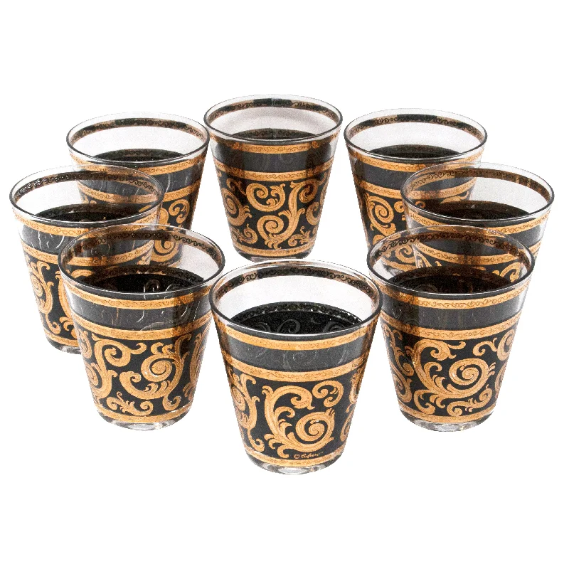 Culver Gold & Black Baroque Double Old Fashioned Glasses