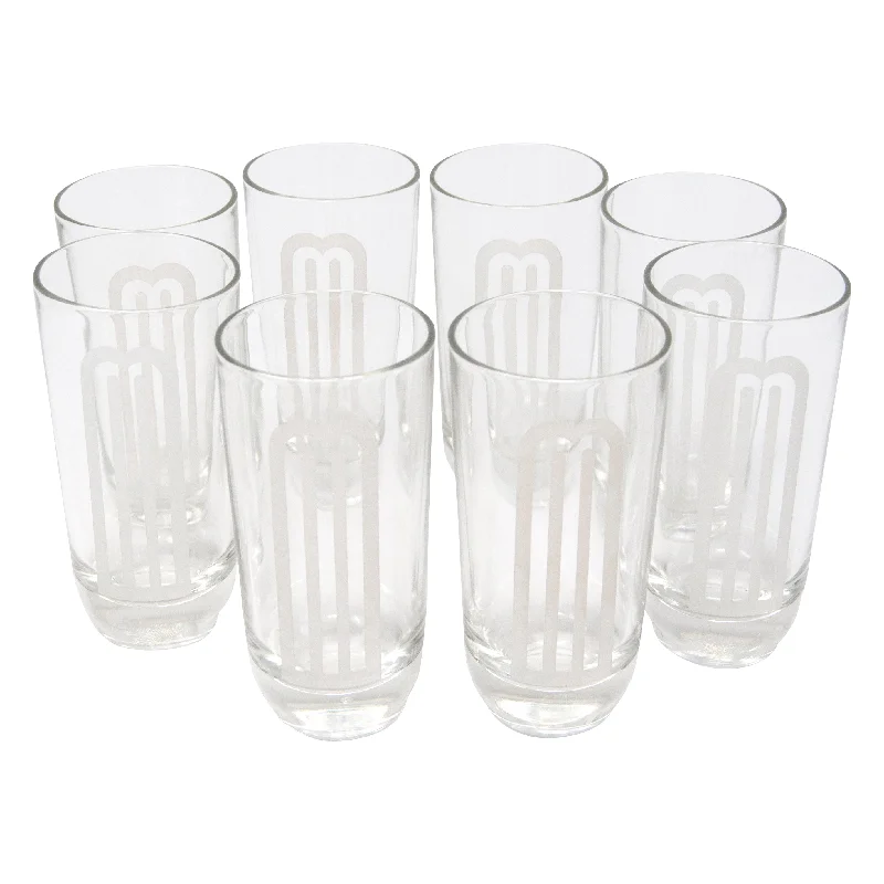 Etched Art Deco Arched 'M' Highball Glasses