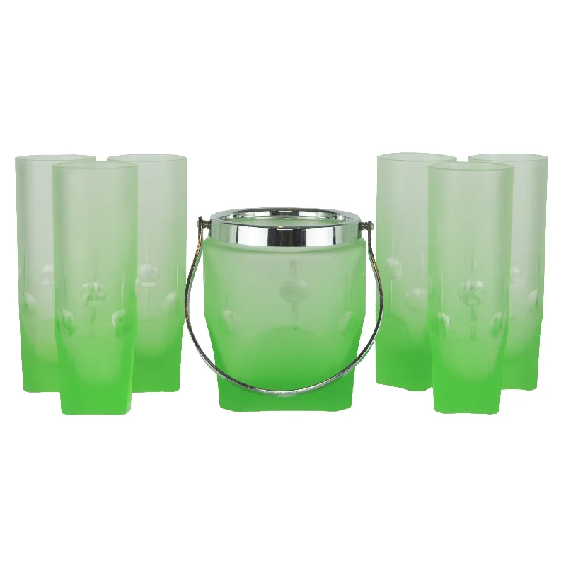 Green Frosted Ice Bucket & Glasses Set