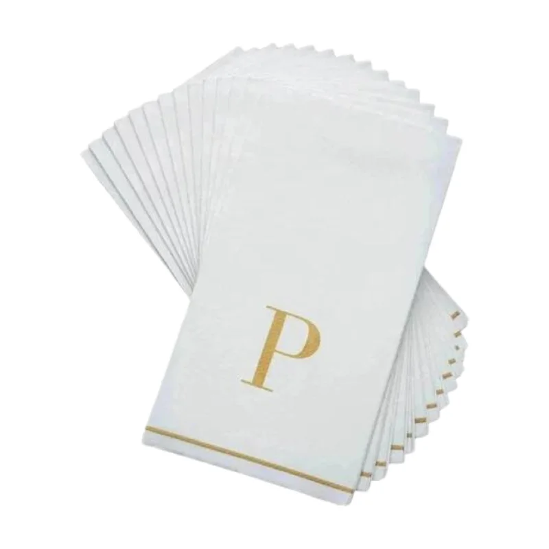 Letter P Gold Monogram Paper Disposable Dinner Napkins | 14 Napkins