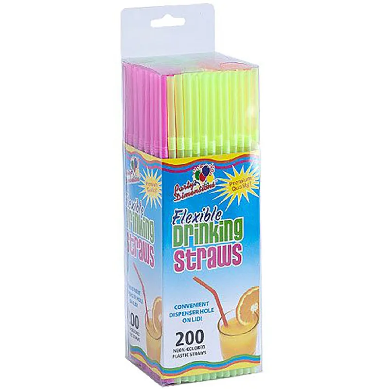 Straws Flexible Neon Multi-Colored 8.5-9.5 inches