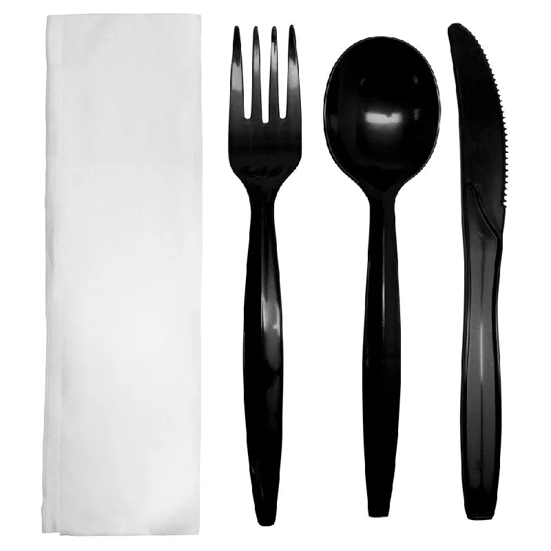 Karat PP Medium-Heavy Weight Cutlery Kits - Black - 250 ct