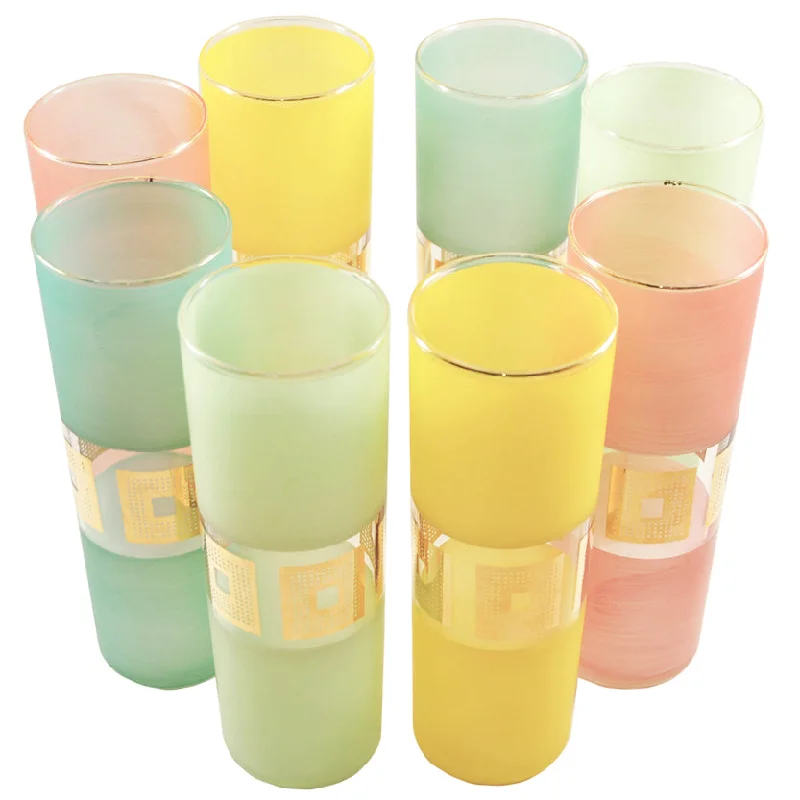 Frosted Pastel Gold Accents Collins Glasses