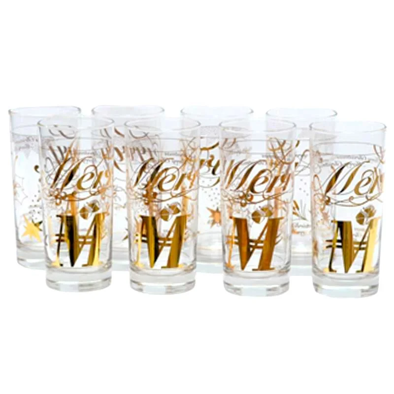 Gold Merry Christmas Collins Glasses