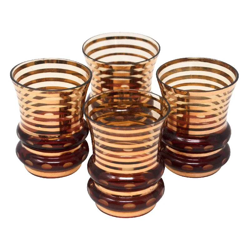 Amber & Gold Stripes Art Deco Shot Glasses