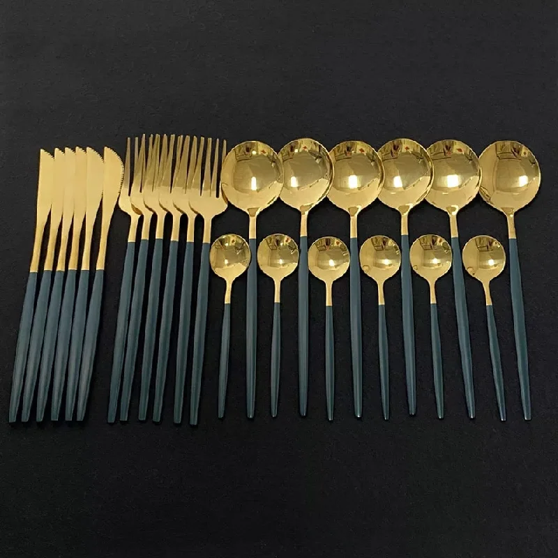 Green/Golden (4406)-24 PCs Premium Steel Cutlery Set