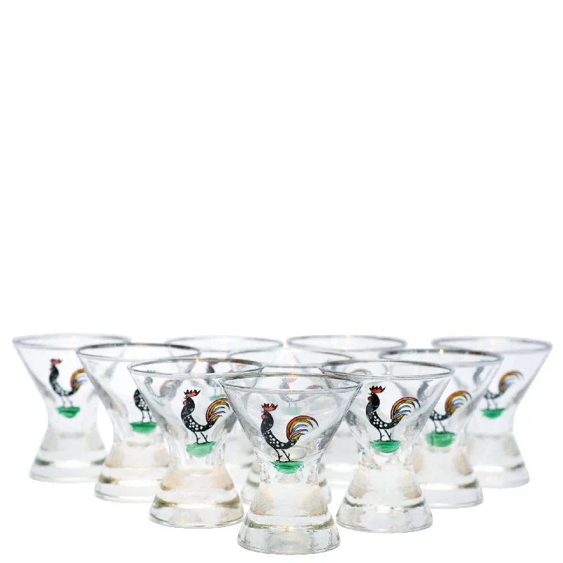 Hand Painted Rooster Footed Cocktail Glasses