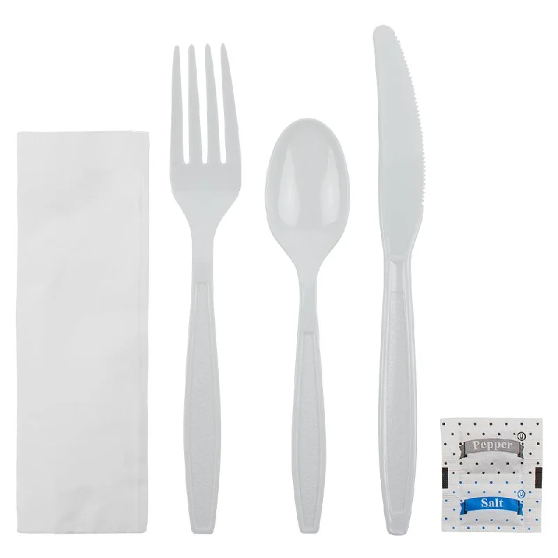 Karat PS Heavy Weight Cutlery Kits with Salt and Pepper - White - 250 ct