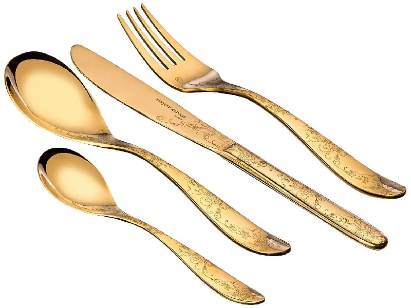 Sanjeev Kapoor Arc Stainless Steel Cutlery Set, 24-Pieces, Gold Titanium