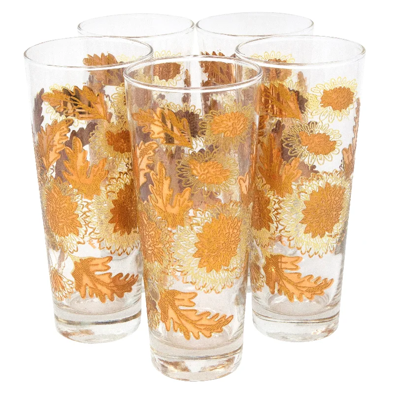 Yellow & Gold Chrysanthemum Collins Glasses