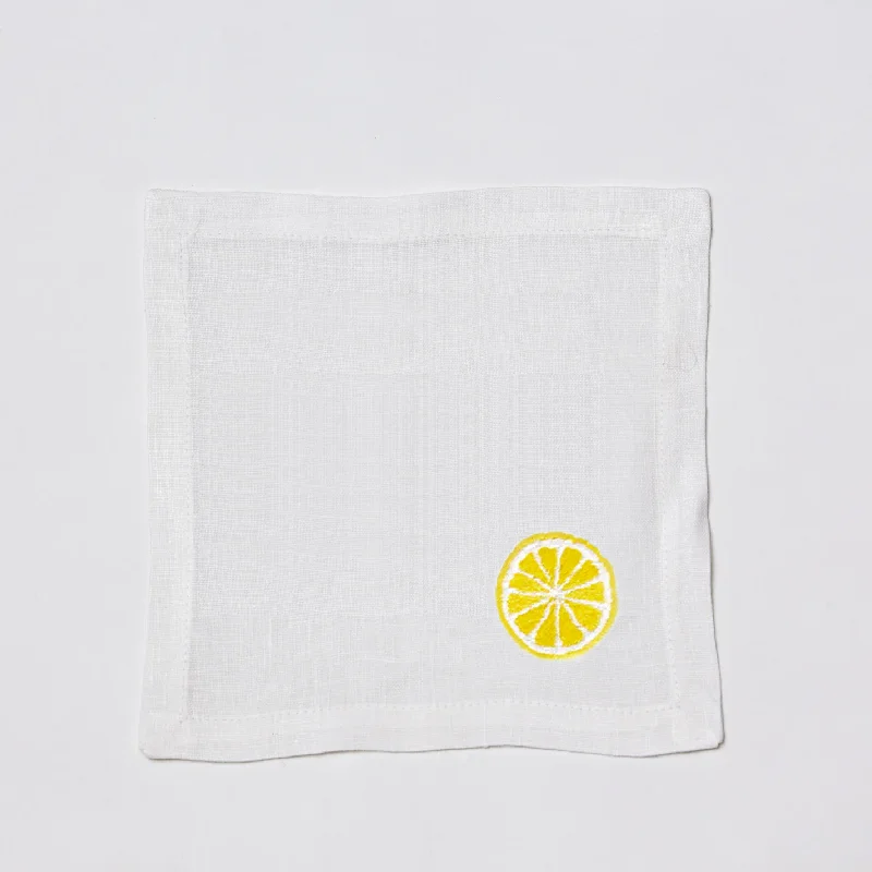 Embroidered Lemon Cocktail Napkin Coaster, set of 4