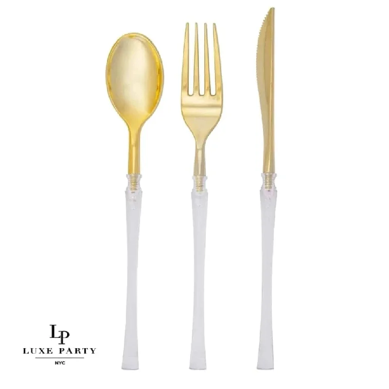 Neo Classic Clear and Gold Plastic Cutlery Set | 32 Pieces