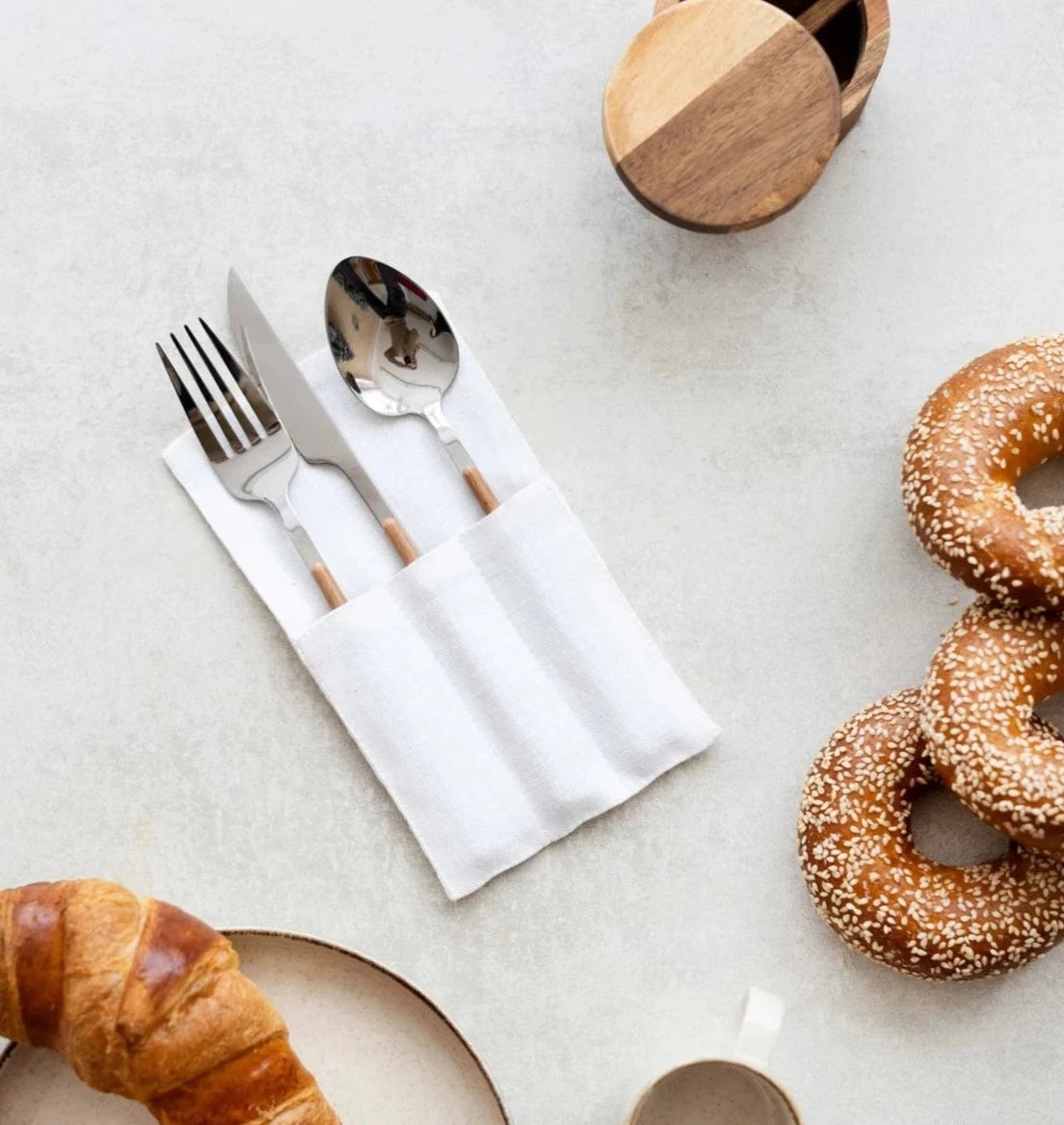 Linen Cutlery Holders Set of 2 In White