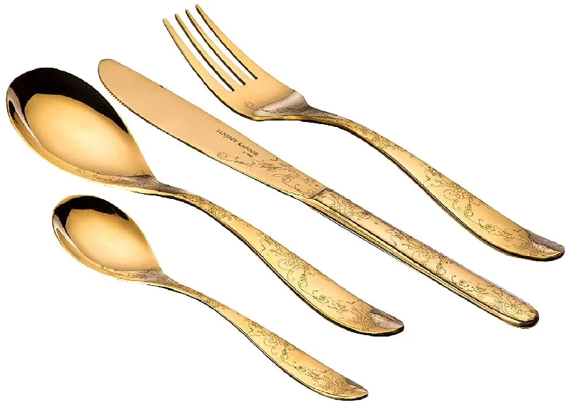 Sanjeev Kapoor Arc Stainless Steel Cutlery Set, 26-Pieces, Gold Titanium