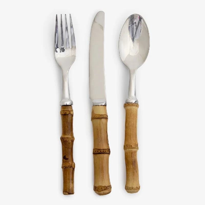 Natural Bamboo Cutlery Set (Dinner, Silver)