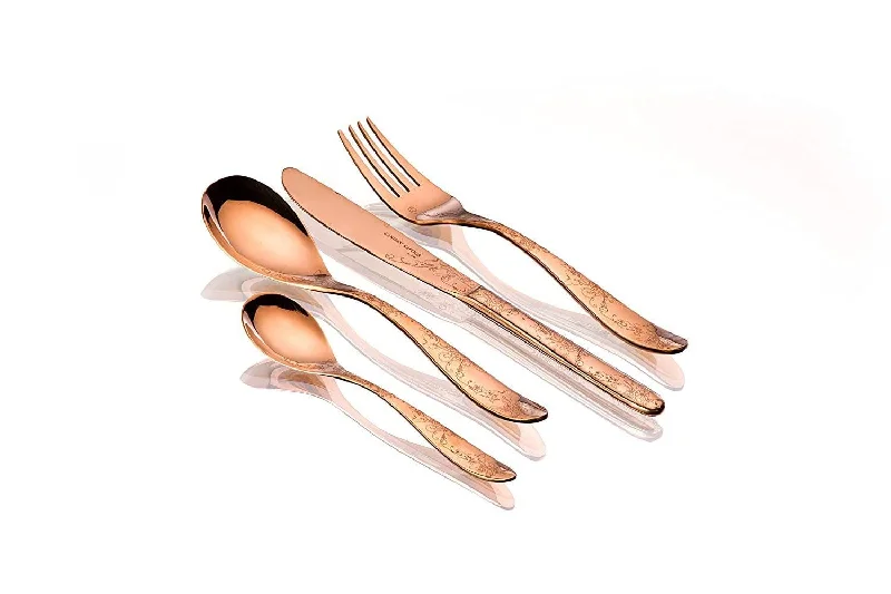 Sanjeev Kapoor Arc Stainless Steel Cutlery Set, 24-Pieces, Rose Gold Titanium