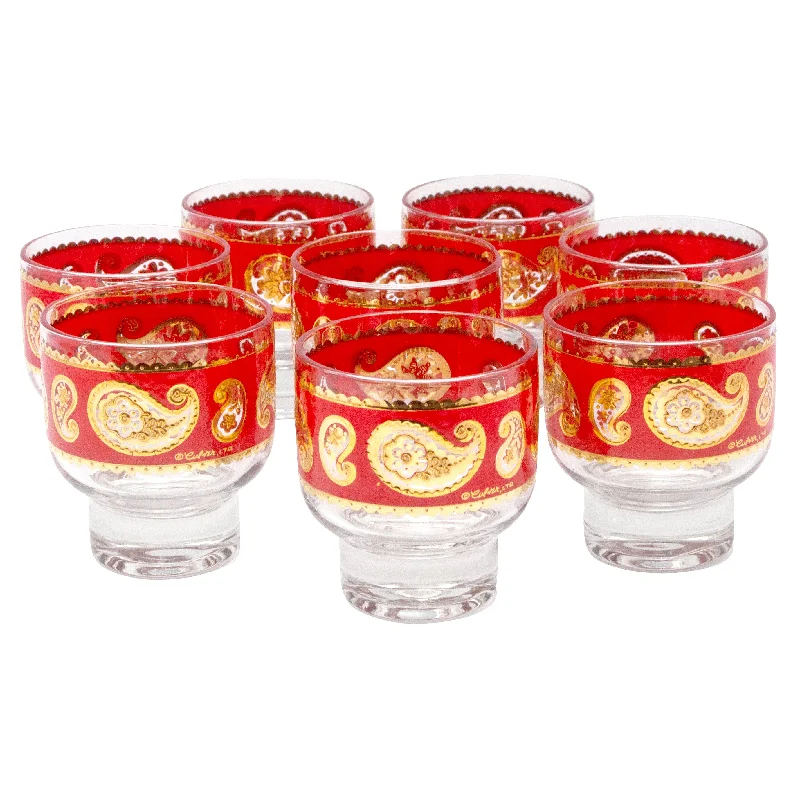 Culver Red & Gold Paisley Footed Rocks Glasses