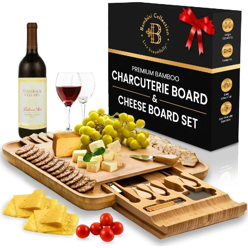 Charcuterie Boards Gift Set - Bamboo Cheese Board - House Warming Gifts New Home - Wedding Gifts, Bridal Shower, Birthday Gifts