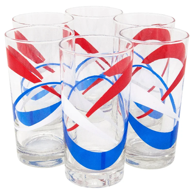 Red White & Blue Atomic Ribbon Collins Glasses