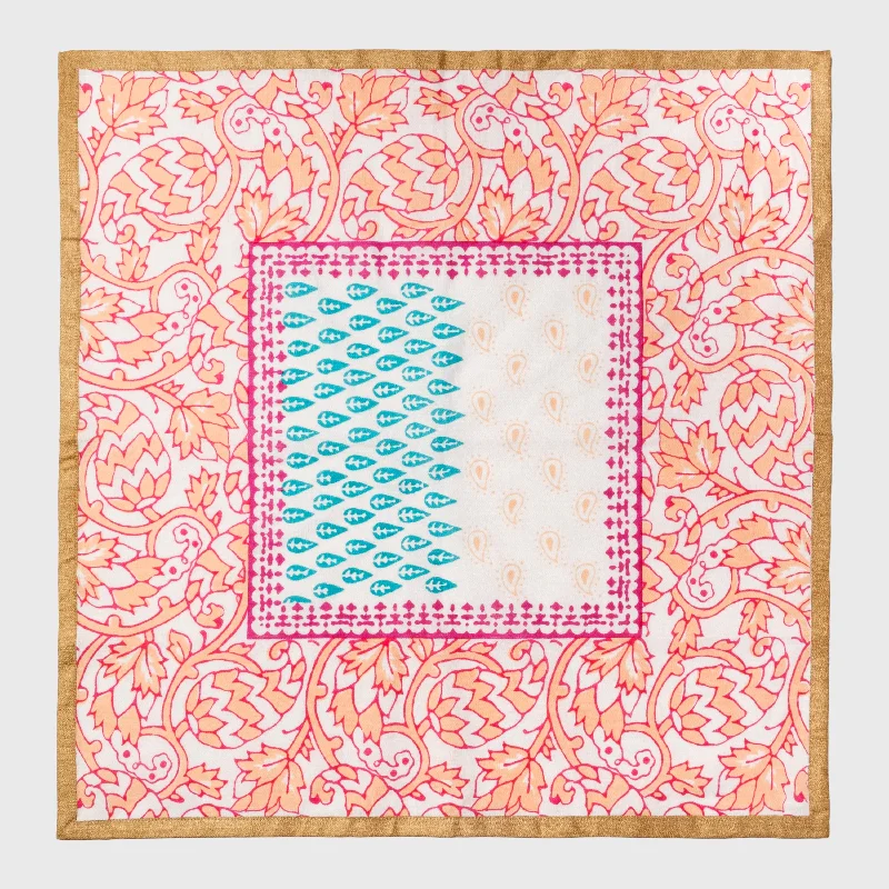 Joyful block print napkin, pink, set of two