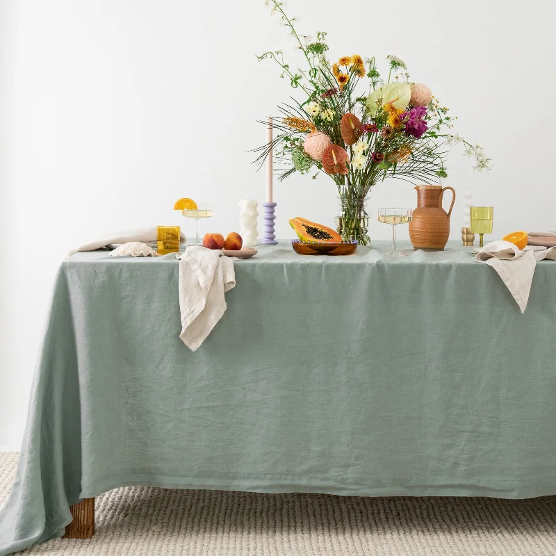 French Flax Linen Table Cloth in Sage