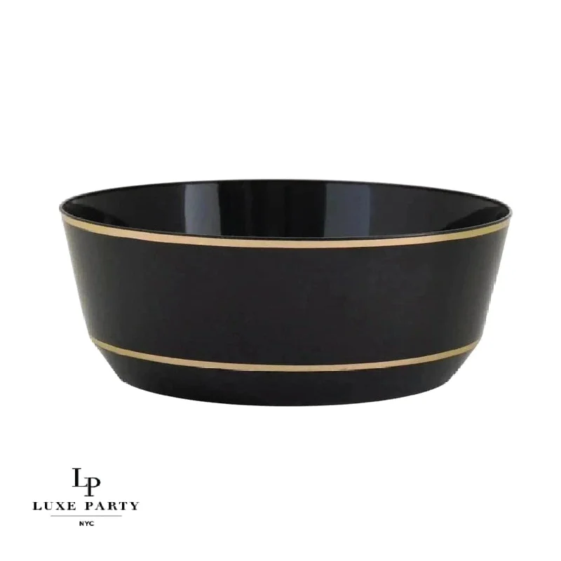 14 Oz. Round Black • Gold Plastic Soup Bowls | 10 Pack