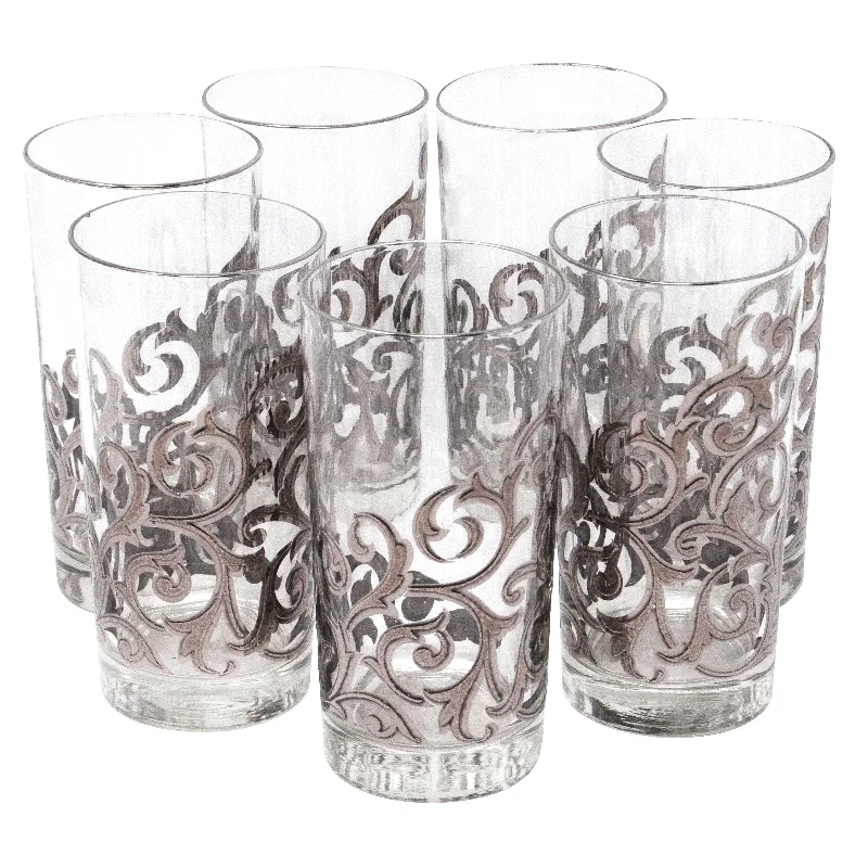 Libbey Silver Fancy Scroll Collins Glasses