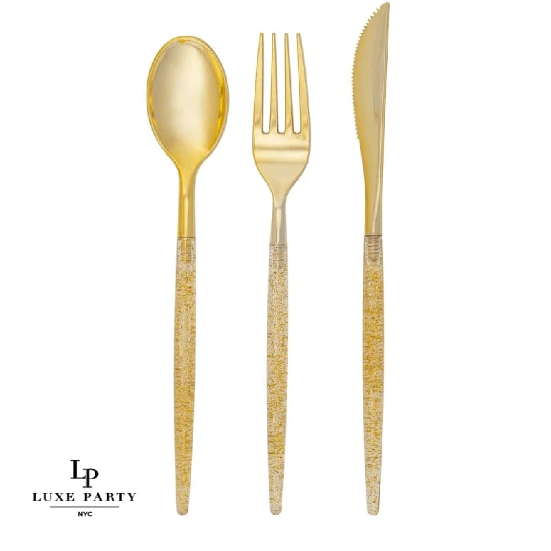 Gold Glitter Plastic Cutlery Set | 32 Pieces