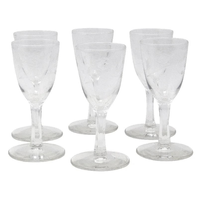 CG Quartex Etched Rose Crystal Liqueur Glasses