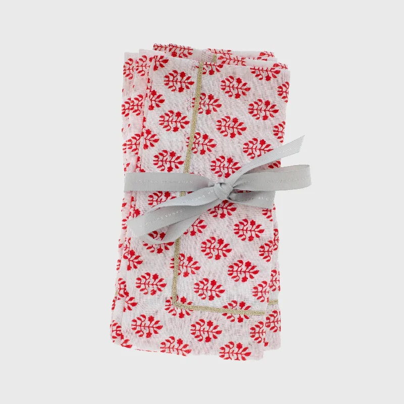 Printed leaf dinner napkins, red, set of two