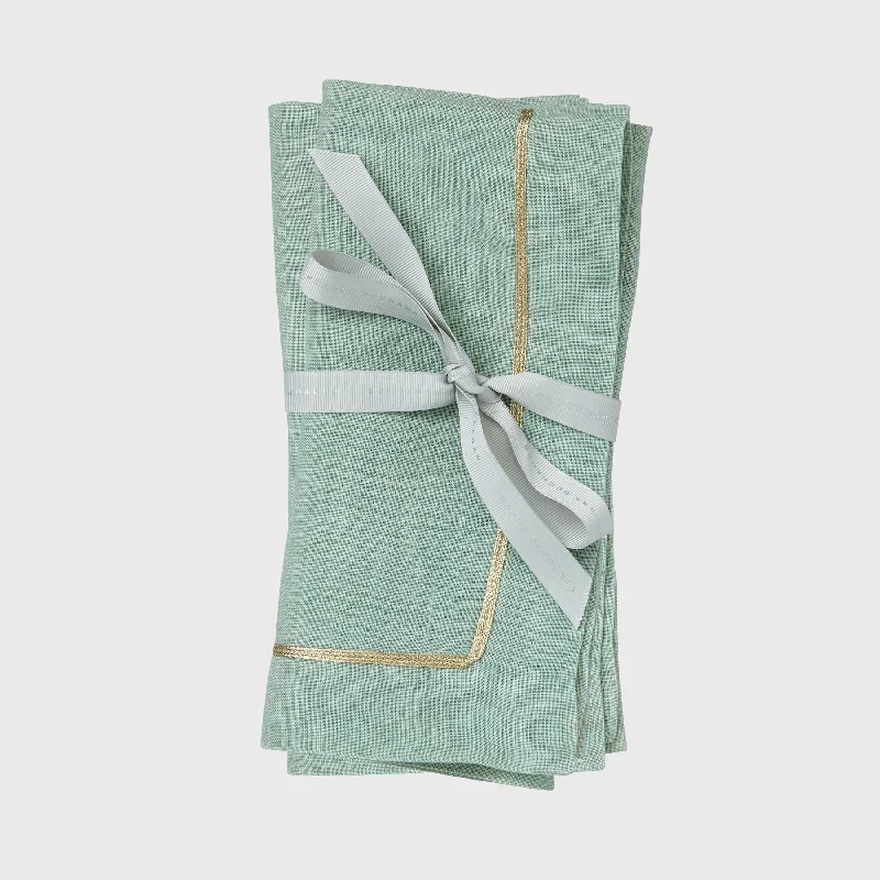 Gold trim dinner napkins, seafoam, set of two