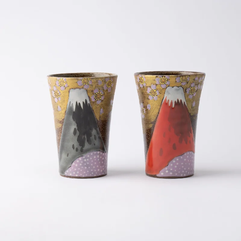 Fuji and Sakura Kutani Tumbler Pair