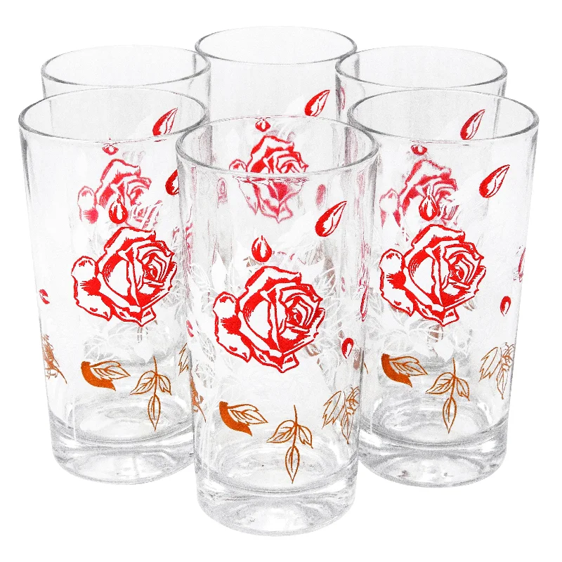 Red Roses White Leaves Collins Glasses