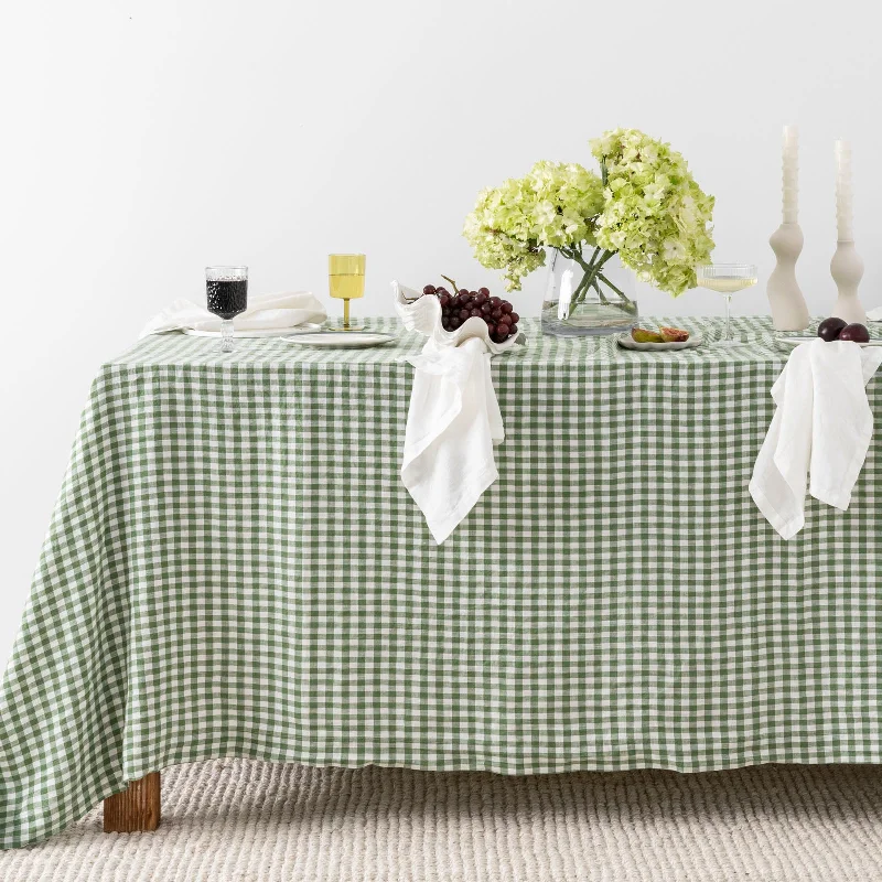 French Flax Linen Table Cloth in Ivy Gingham