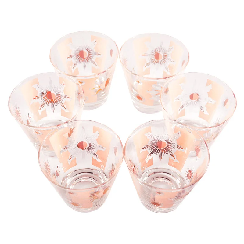 Fred Press Pink & Gold Sun Double Old Fashioned Glasses