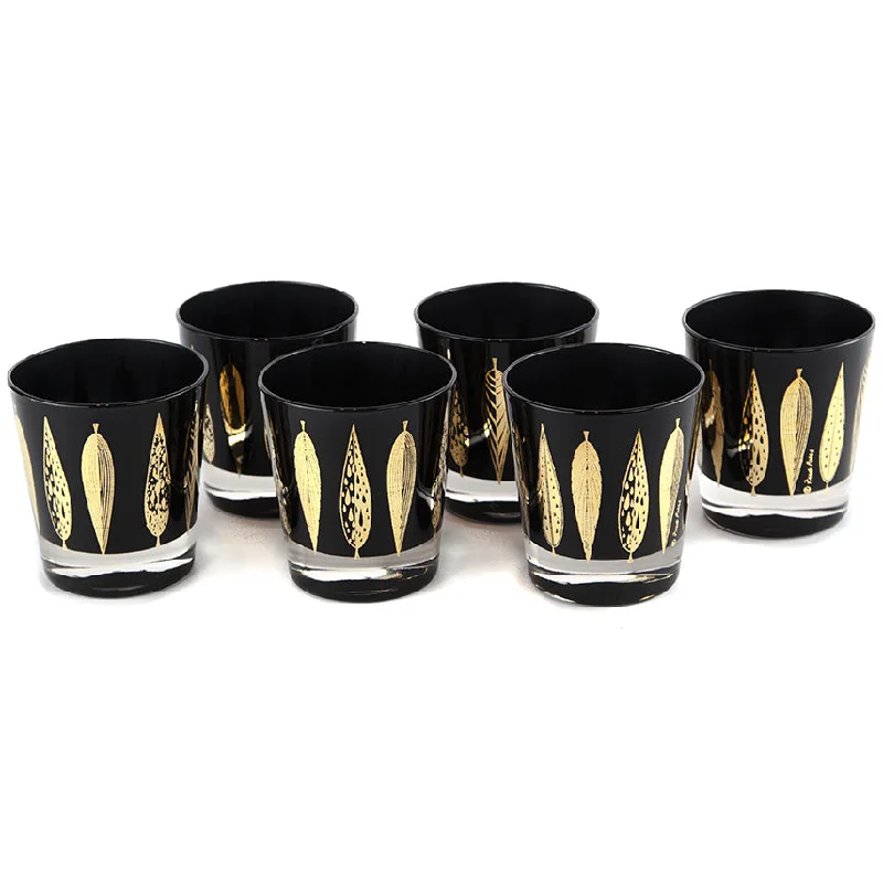 Fred Press Black & Gold Leaves Rocks Glasses