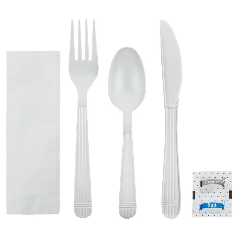 Karat PP Heavy Weight Cutlery Kits with Salt and Pepper - White - 250 ct