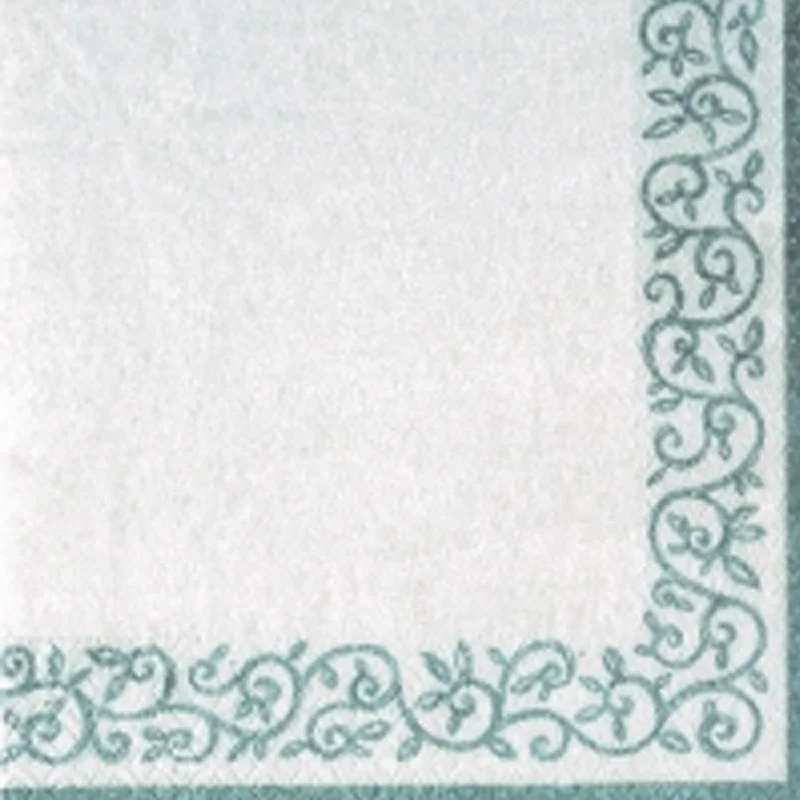 Romantic Border White/Silver Cocktail Napkins 20 Ct