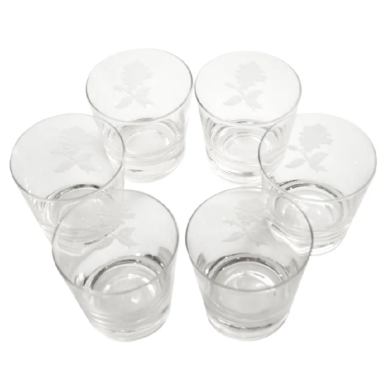 Frosted Etched Rose Rocks Glasses