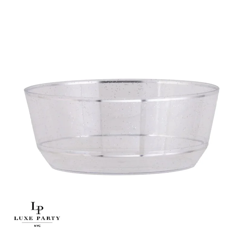 14 Oz. Round Clear and Silver Glitter Plastic Bowls | 10 Pack