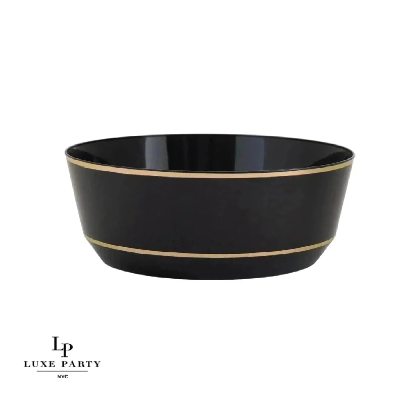 8 Oz. Round Black • Gold Plastic Dessert Bowls | 10 Pack