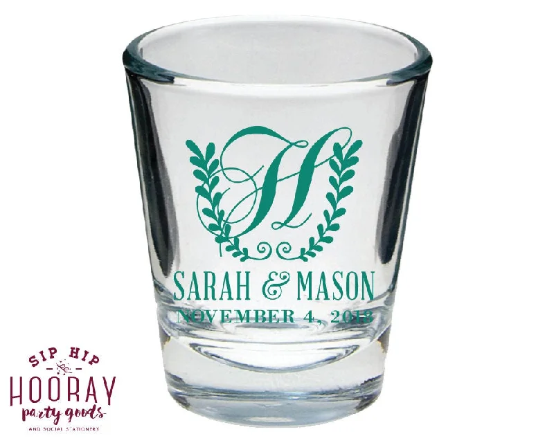 Floral Wreath Monogrammed Shot Glasses #1828