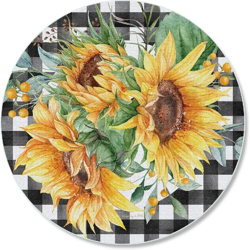 Sunflower Fields 4mm Heat Tolerant Round Tempered Glass Cutting Board 16" Round Made in the USA Food Preparation Board