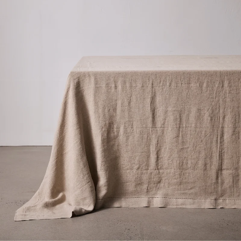 100% Linen Table Cloth with Hem Stitch Detail in Natural