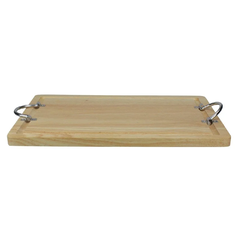 17" Rectangular Wooden Carving Board With Silver Folding Handles