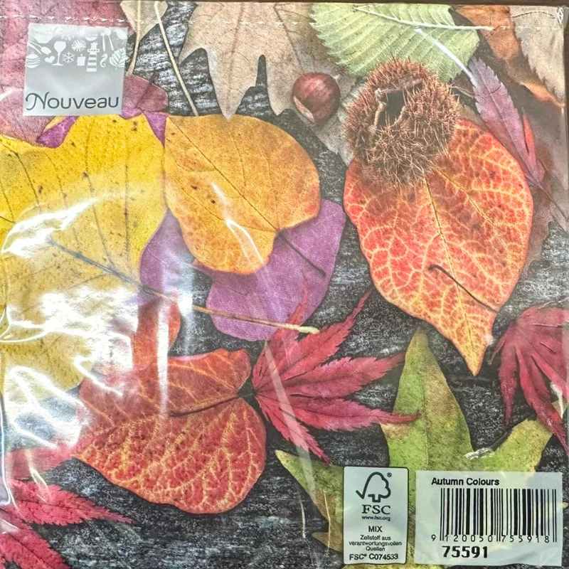 Single Paper Napkins For Decoupage Autumn Colors Mix Flower Pattern 1 Pack (20 Napkins)